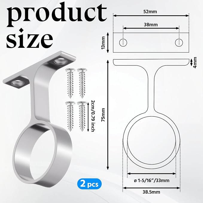 LEIFIDE 2 Pcs 1 5/16 Inch Diameter Round Wardrobe Closet Rod Suspended Center Support with Installation Screws Curtain Closet Rod Ceiling Mount Bracket for Home Wardrobe (Satin Silver)