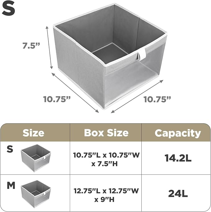 Linen Closet Organizers and Storage, Closet Storage Bins Basket Organizer, Foldable Organization Baskets with Mesh Window for Clothes Towels and Toys, 10.75" x 10.75" x 7.5", Gray, 4 pack