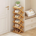 6 Tier Foldable Shoe Rack, Bamboo Vertical Shoe Organizer Tall for Multifunctional Narrow Shoe Shelf for Entryway, Closet, Corner, Bedroom, Hallway(Natural)