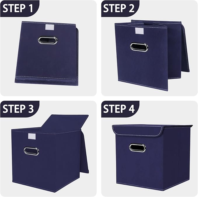 Closet Organizers Fabric Storage Bins With Lids Collapsible Cube Storages Organizer Basket With Handles,Storage Boxes for Clothes Storage,Office,Toys,3 Pack,（Navy Blue