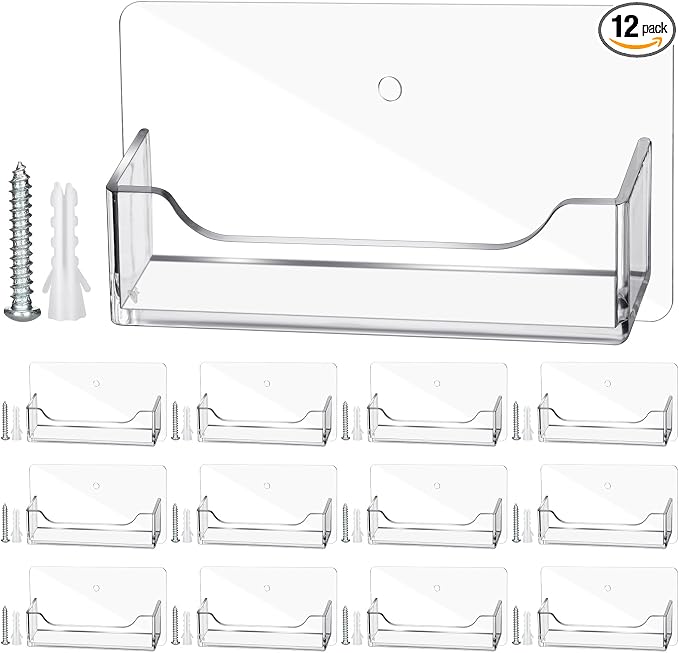 Wesiti 12 Pcs Wall Mount Business Card Holder Clear Acrylic Fit 40-50