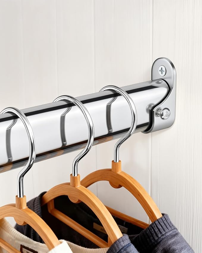 Premium Chrome Oval Closet Rod for Hanging Clothes 52 to 70 Inch, Includes End Supports, Adjustable Wardrobe Tube, Heavy Duty Extendable Closet Pole, Carbon Steel