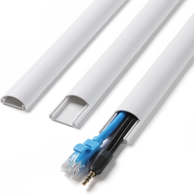ZhiYo 42.5in Cord Covers for 1-2 Wires on Wall, 1" W x 0.4" H, White | Curved Design, Low-Profile Cord Hider, Self-Adhesive Cable Management Raceway for Wall-Mounted TV Wires, 3 Pack (14.2" Each)