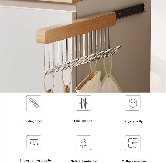12 inch valet rods for closets, extendable and pull-out wardrobe pole for hanging clothes,bras,tie,belt,wardrobe pole with metal hooks, closet valet rod slide out,hanger wall（Right hook)