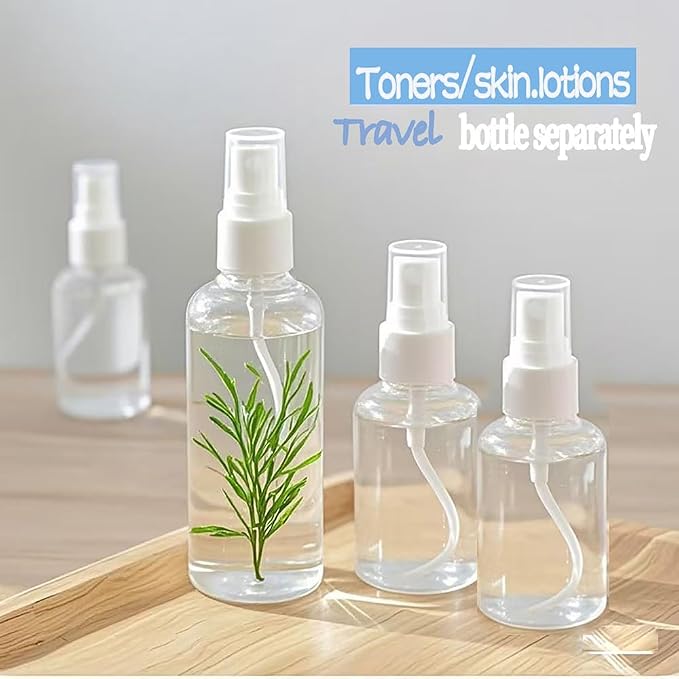 4Pk Clear Empty Travel Spray Bottles, Leakproof for Toner Face Hair
