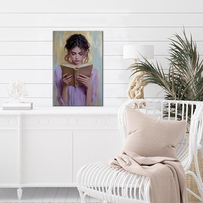 Girl Reading Book Lover Art Aesthetic Poster Canvas Wall Art Decoration Living Room Home Decor Bedroom Decoration Poster Framed20x30inch