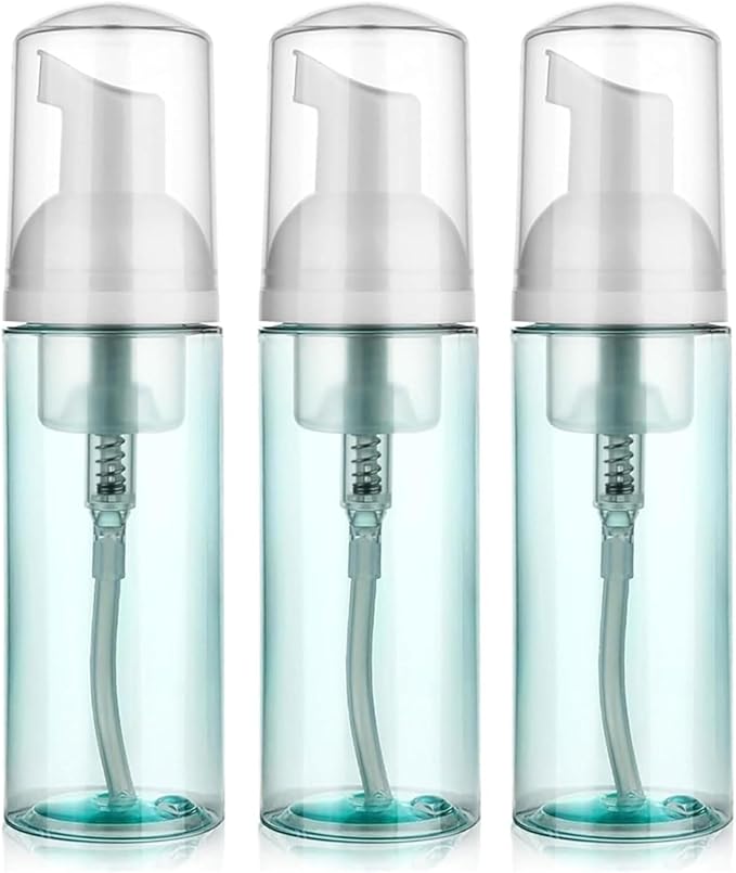 3 Pack Foam Pump Bottle Travel 60 ml/2 oz Small Size Mousse Foaming Soap Dispenser, Clear Plastic Foam Soap Dispenser Mini Empty Refillable Pump Containers (Green)
