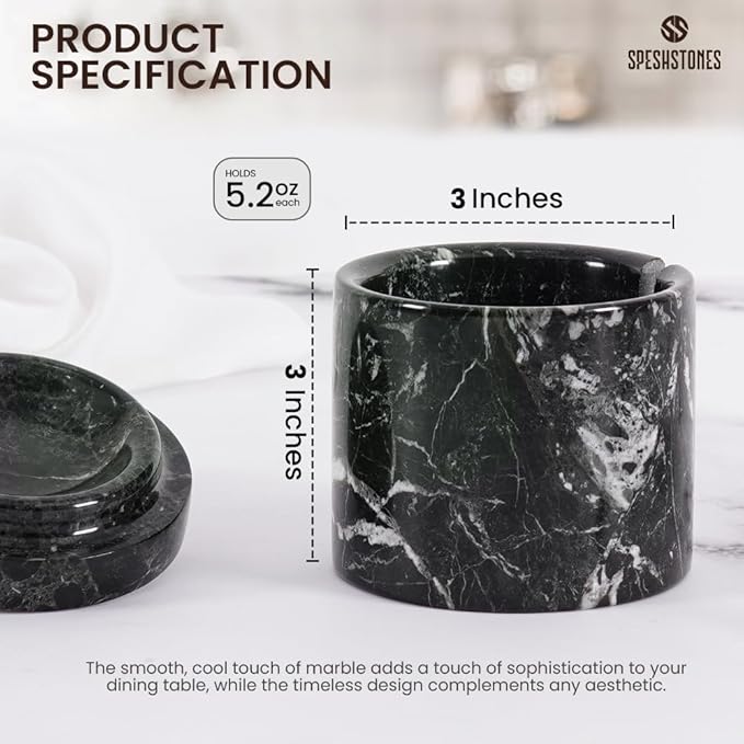 Marble Salt Cellar 3 Inch Black Salt Shakers Set for Kitchen, Salt Containers for Countertop, Sugar Bowl With Lid, Salt Holder, Spice Jars for Seasoning Storage, Salt Box