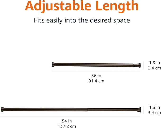 Amazon Basics No Drill Spring Tension Curtain Rod, Adjustable 36-54" Width, Bronze, Classic Finial