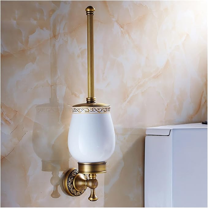 Toilet Brush and Holder, Toilet Brush with Copper Long Handle, Toilet Bowl Brush for Bathroom, Elegant, Durable, Home Cleaning Utensils Bathroom Accessories