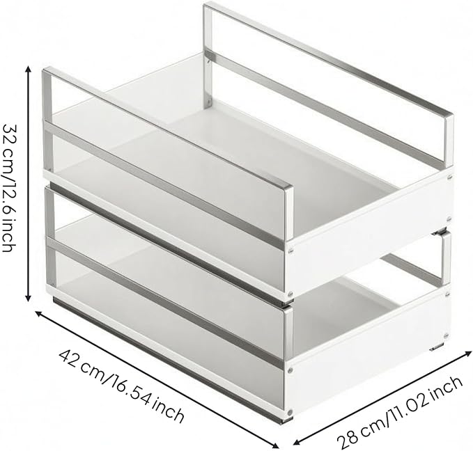 Pull out Cabinet Organizer No-Installation Cabinet Drawer Basket Heavy Duty, Small White Pull-out Basket