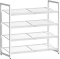 4 Tier Metal Shoe Organizer, Stackable Shoe Stand for Closet, with Adjustable Flat, Holds up to 20 Pairs, Sturdy Shoe Rack for Entryway Bedroom, White