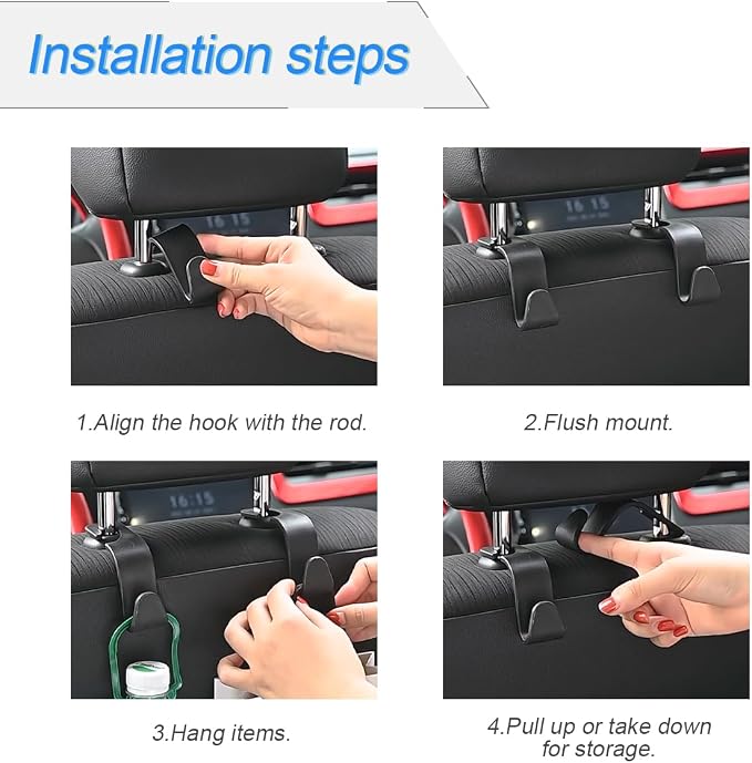 Osilly Car Seat Headrest Hook, 4 Pack Auto Seat Hanger Storage Organizer for Purse Handbag Coats Grocery Bags, Car Interior Accessories, Universal Vehicle Backseat Plastic Hanging Hook (Beige)