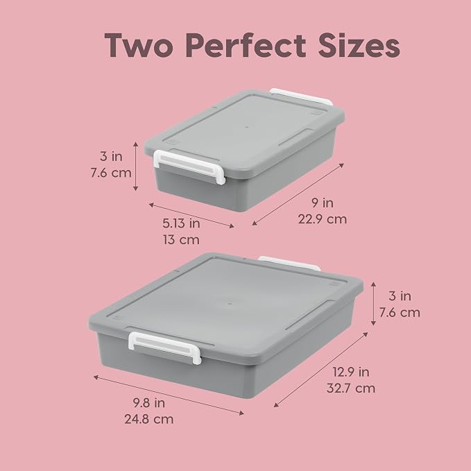 IRIS USA 6 Qt. Plastic Craft Storage Container Bins with Lids, 2 Pack, Small Art & Office Supply Organizer Tote, Sensory Bins & Boxes for Home & University, Stackable, Secure Latch Buckles, Gray