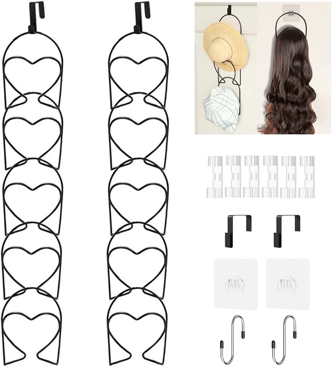 LINFIDITE 10 Pack Hat Rack for wall hat organizer for baseball caps Over Door cap hat hook storage holder hanger display Closet wig stand storage w Hanging Hook Black
