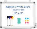 WALGLASS Double-Sided White Board, 16" x 12" Small Dry Erase Board Magnetic Whiteboard for Wall, Hanging Mounted Whiteboard Silver Aluminium Frame for Home, School, Office, Kitchen
