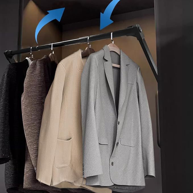 HOWHY Pull Down Closet Rod - Adjustable Side Mounted Closet Rod for Hanging Clothes,Easy to take and store clothes (Widths:27.56~36.61)