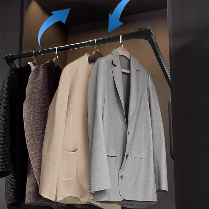HOWHY Pull Down Closet Rod - Adjustable Side Mounted Closet Rod for Hanging Clothes,Easy to take and store clothes,Fitting width:21.65"~27.55,Black
