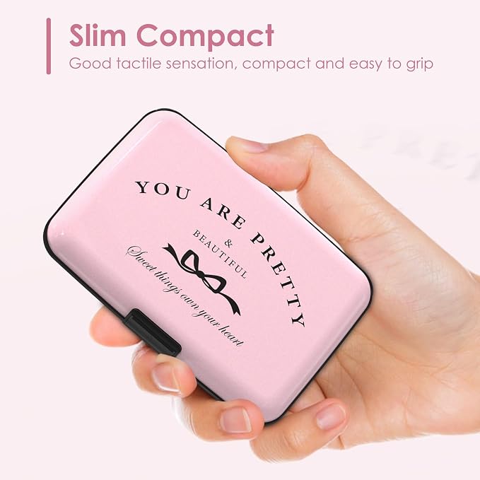 Credit Card Holder Pink, RFID Wallet Women Pocket Small Card Holder, You Are Pretty Travel Business Card Case Metal RFID Blocking Card Organizer for Women Men