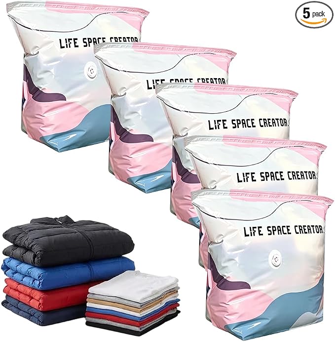 No-Pump Vacuum Storage Bags, 2026 New 3D Vacuum Storage Bags, Portable Large Clothes Compression Bags for Household Use, Convenient Cube Storage Bag for Clothes, Comforters, Blankets (5, 19.6*27.5in)