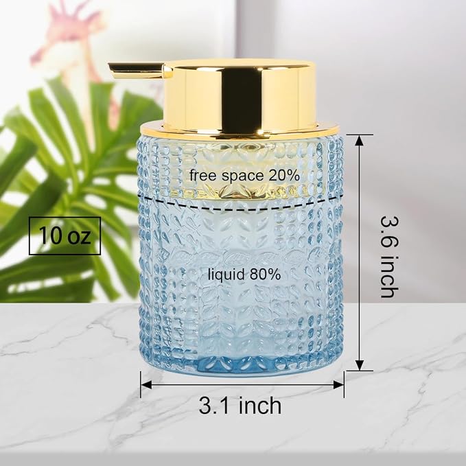 Glass Foaming Soap Dispenser,Foam Dispenser Bottle with Large Pump,Wide-Mouthed and Easy to Press,Refillable Hand Soap Dispenser for Bathroom Countertop and Kitchen Decor (1, Blue)