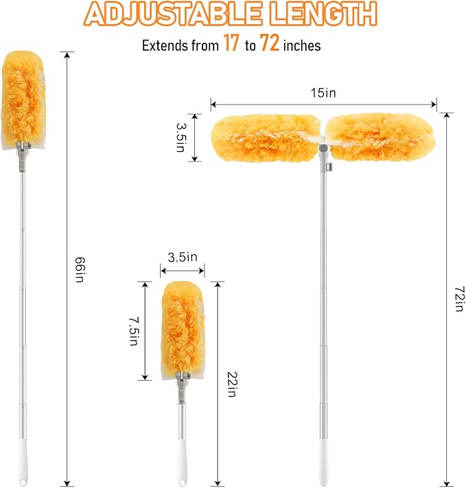 SetSail 6 ft Extendable Duster Handle with 20 Refills, Compatible with Swiffer Dusters for Cleaning Disposable Duster Refill Multi Surface 360° Duster Cleaner Kit for Ceiling Fan, Blind, Furniture