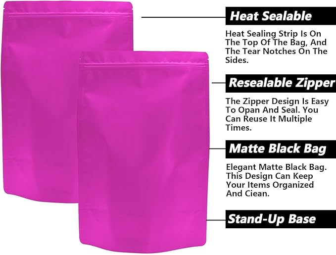 50PCS Smell Proof Resealable Pouch Bags,ULIFESTAR Aluminum Foil Flat Food Storage Bag,Sealable Pcsaging Zipper Pouches with Tear Notches for Pcsaging Lipgloss,Jewelry,etc(20*30cm/7.87*11.81",Purple)