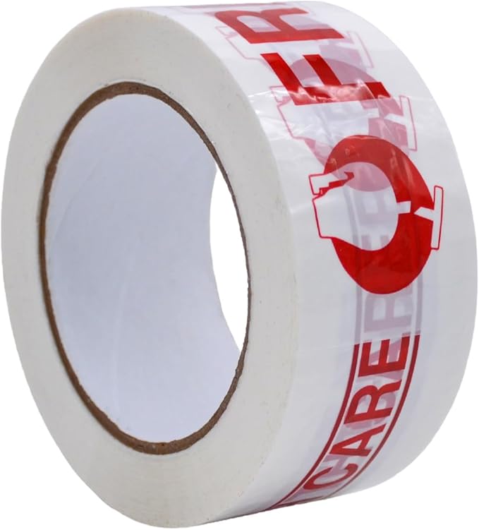 WOD CST2FW Fragile Tape Handle with Care Packing Tape 2 in. x 110 yds. Heavy Duty Carton Sealing Tape Red Lettering for Fragile Cargo and Box Office Moving Shipping