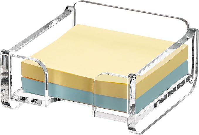 SANRUI Acrylic Sticky Note Holder for 3x3 Inch Notes – Clear Stackable Sticky Note Dispenser, Desk Organizer for Memo Pads, Fits Home, Office and School Supplies