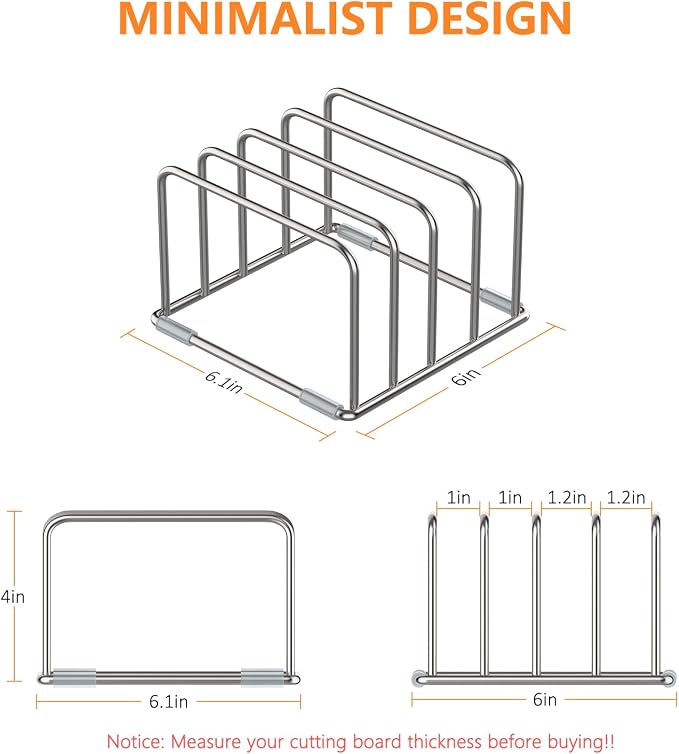 KORRTFID Cutting Board Holder Stand, Chopping Board Storage Rack, Cutting Board Organizer, 304 Stainless Steel Chopping Board Holder, Cookie Sheets Organizer 1.0+1.2 Inch Width Slots (2 PCS)
