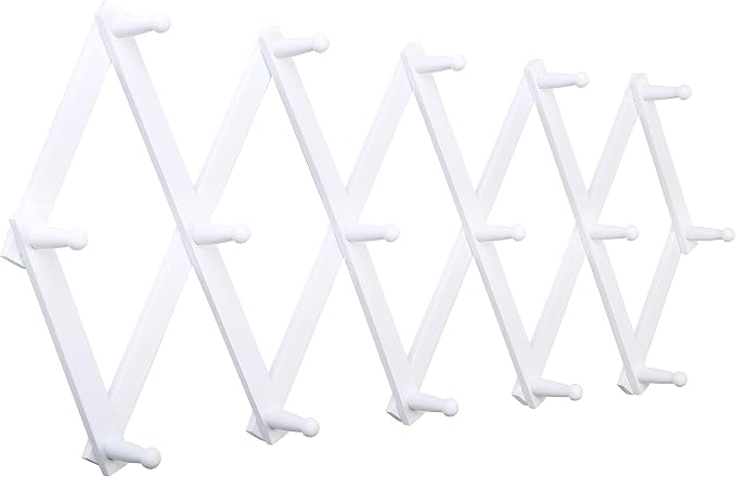 SKOLOO Accordion Wall Hanger with 16 Hooks, Modern Expandable Coat Rack Hat Rack for Wall, Solid Wooden, White