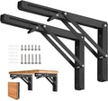 Folding Shelf Brackets 22 inch 4 Pcs - DIY Wall Mounted Shelf Bracket for Garage Workstation, Stuff Supports, Plant Stand - Heavy Duty Collapsible Shelf Bracket Black