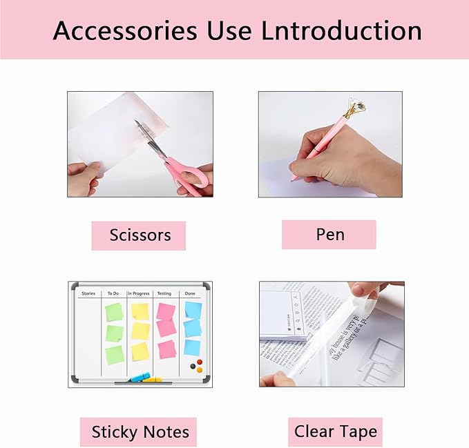 suniya Office Supplies,Desk Accessories,Tape Holder,Stapler,Scissor,Staple Remover,Box of Binder Clips,Staples,Ballpoint Pen,Sticky Notes,Clear Tape,Ruler,Office Supplies Set Pink