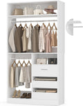 36 Inches Modular Closet Drawers System with Long Hanging Rods, 3FT Wood Closet Organiser with 3 Drawers, Walk-in Freestanding Wardrobe Storage Cabinet with 4 Shelves, White (36"L x 15" W x 80" H)