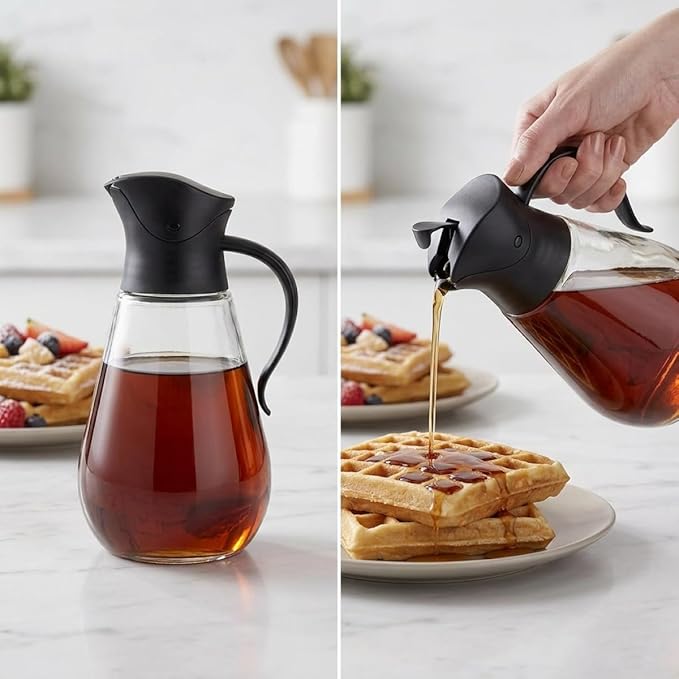 Mrs. Anderson's Baking Store'N Pour Syrup Dispenser, 18.5-Ounce Capacity, Glass With Drip-Free Spout For Pancakes And Breakfast