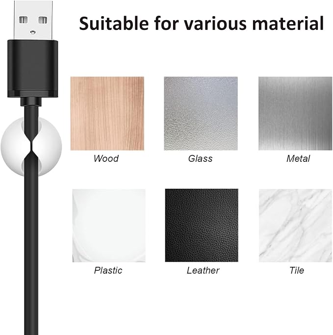 Cord Holder Cable Clips, 12PCS Self-Adhesive Wire Management Keeper Cord Organizer Charger Holder for Desktop USB Charging Cable Nightstand Power Cord Mouse Cable Wire PC Office Home (White)