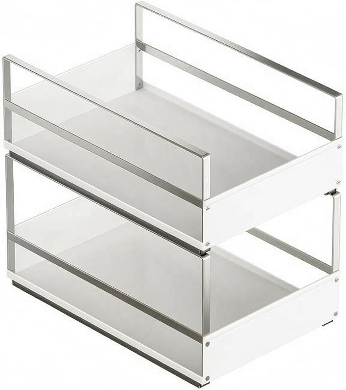 Gralara Pull out Cabinet Organizer Open-Top Cabinet Drawer Basket Rectangular, Large White Pull-out Basket