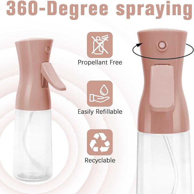 Spray Bottle For Hair,Continuous Water Mister for Hairstyling, Salons, Cleaning, Plants,Essential Oil Scents,Ultra Fine Mist Sprayer,6.8 OZ /200 ML-nude pink