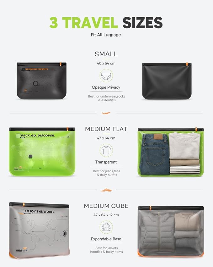 Vacbird 10 Pack Travel Vacuum Bags with Hand Pump, Reusable Waterproof Space Saver for Luggage Clothes Packing