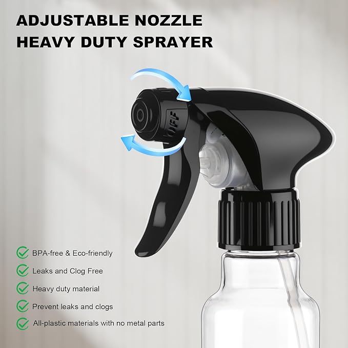 Spray Bottles 4oz/120ml Plastic Small, Clear, 2 Pack | Mist/Stream Spraying, Heavy Duty, For Hair, For Cleaning Solutions, For Plants