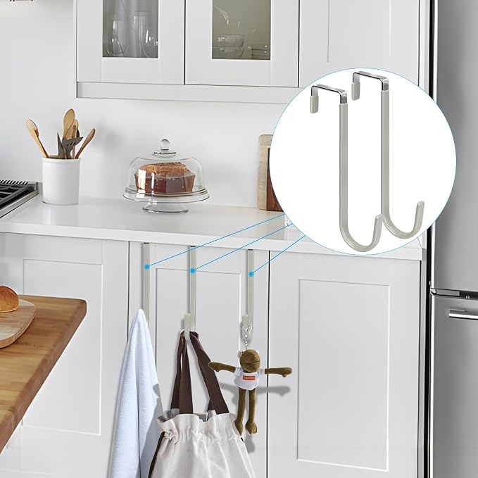 FYY Over the Door Hooks, Single-Hanger 4 Pack, Fits Doors 1.6" Grey | Heavy Duty Metal, Hold 20lbs, Rubber-Coated, No-Drilling, for Bathroom Dorm, Hanging Towels Clothes Hats Bags Coats Wreaths