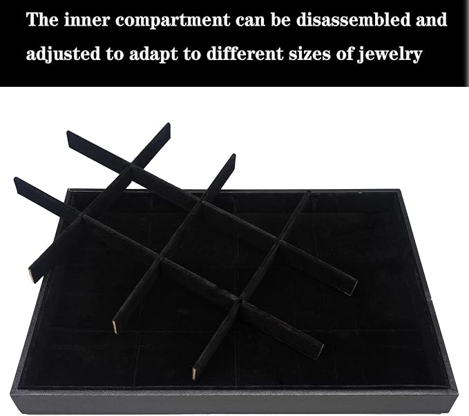 Large Velvet Jewelry Tray, Drawer Organizer for Jewelry in Dresser, Stackable Jewelry Drawer Organizer Inserts for Earring Necklace Bracelet Rings(Black,12grid)