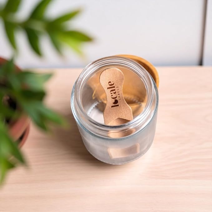 Glass Spice Jars & Labels- 8oz with Bamboo Lids - Spice Containers with 360 labels, Bamboo Lids & Measuring Spoons - Pantry Organization Storage Set for Spices Herbs Seasonings (12)