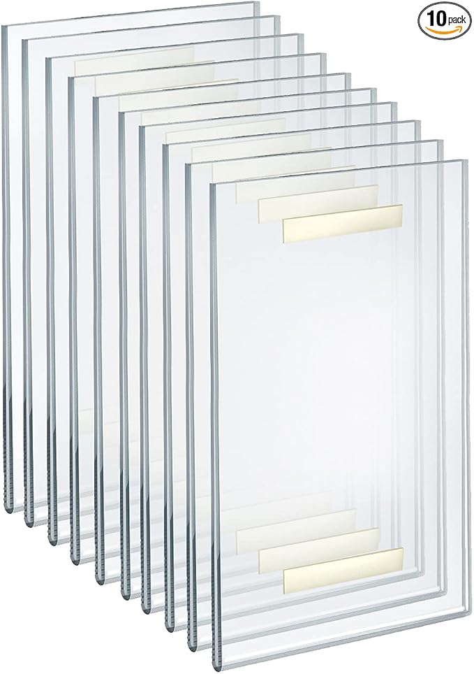 Azar Displays 122013 Self Adhesive Clear Acrylic Wall Sign Holder Frame 8.5" W x 14" H -Portrait/Vertical, 10-Pack