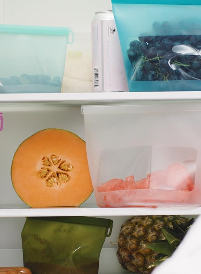 Reusable Silicone Food Storage Bags (Set of 4), Dishwasher Oven Microwave Freezer Safe, Eco-Friendly 100% Platinum, Leakproof Sous Vide Bags, 1 Snack, 2 Sandwich and 1 Half-Gallon, Mint