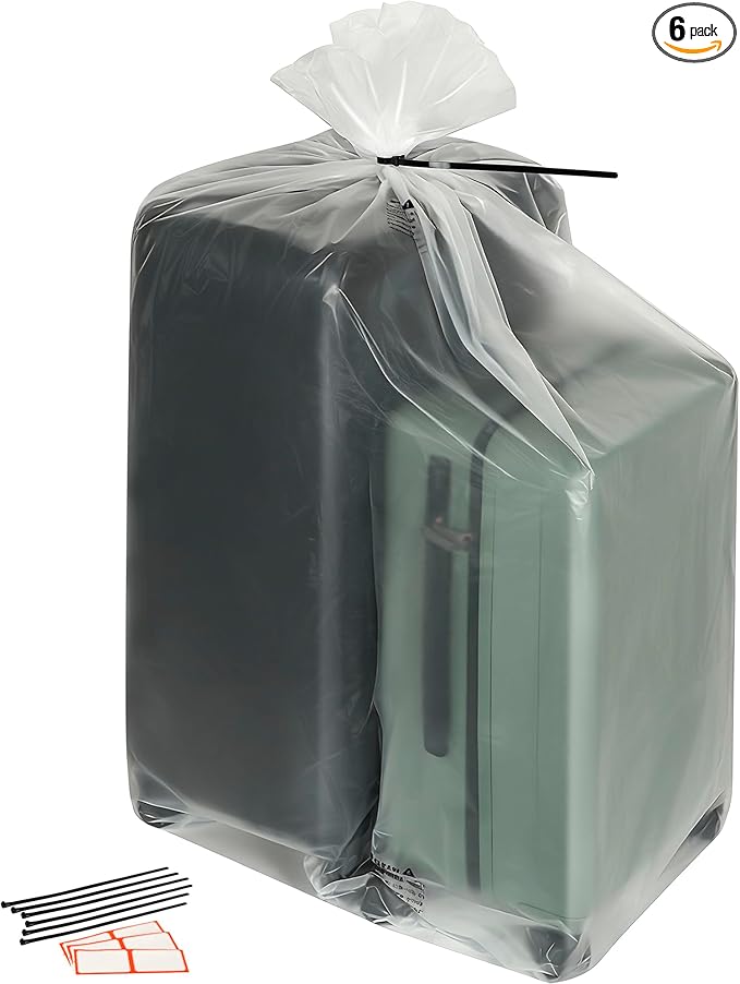 Storage Standard 6-Pack Large Clear Plastic Bags for Storage - Waterproof Extra Large Plastic Bags with Zip Ties, Heavy-Duty Cover for Luggage, Suitcases, Strollers & Travel Gear - 40 x 60 Inches