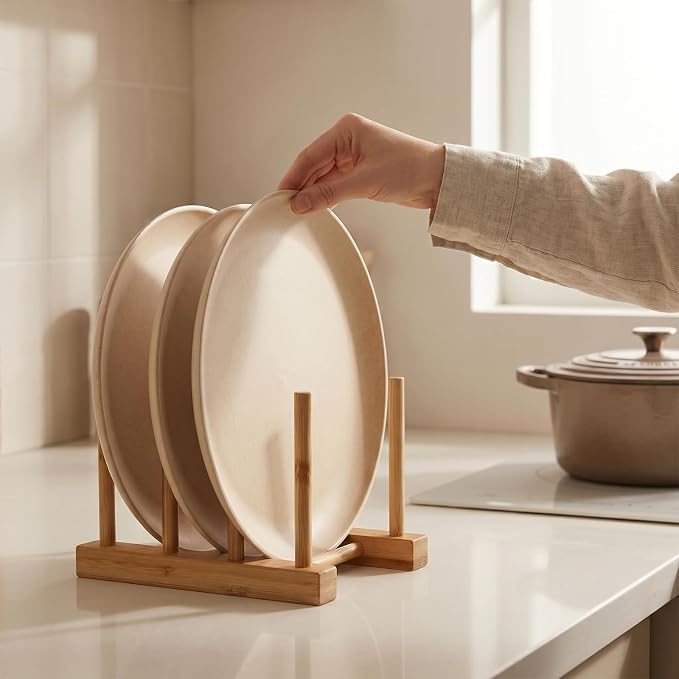 Cutting Board Holder, Bamboo Dish Rack, Vertical Drainer Kitchen Organizer for Cups Bowls Pots Lids Cutting Boards & Plates Space-Saving