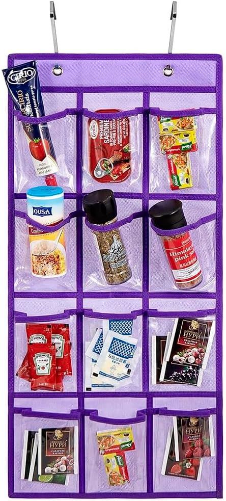 2 Pcs Classroom Pocket Chart Cell Phone Organizer Calculator Holder Over The Door Hanging Storage for Sock Underwear Jewelry with 12 Clear Pockets (Purple)