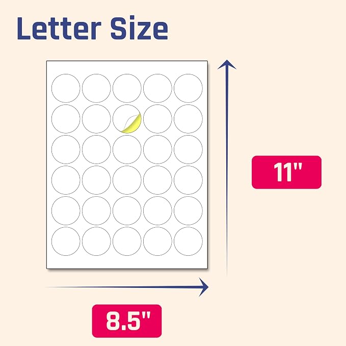 1.5 inch Round Labels Printable Circle Stickers - 8.5" x 11", 30 Sheets | Laser/Inkjet Printing, comes with Print Templates