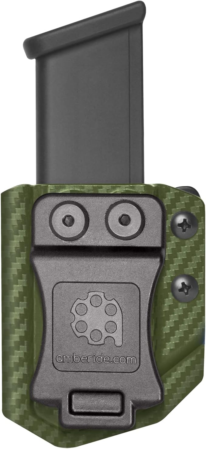 Amberide Universal IWB/OWB Kydex Mag Carrier for 9mm / .40 & .45 ACP Magazines, Single and Double Stack, Adjustable Retention, Ambidextrous, Fits 1.5" Belt, Made in USA